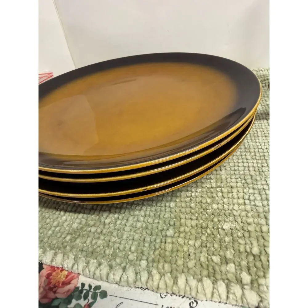 Amber and Black Ceramic Dinner Plates - Set of 4